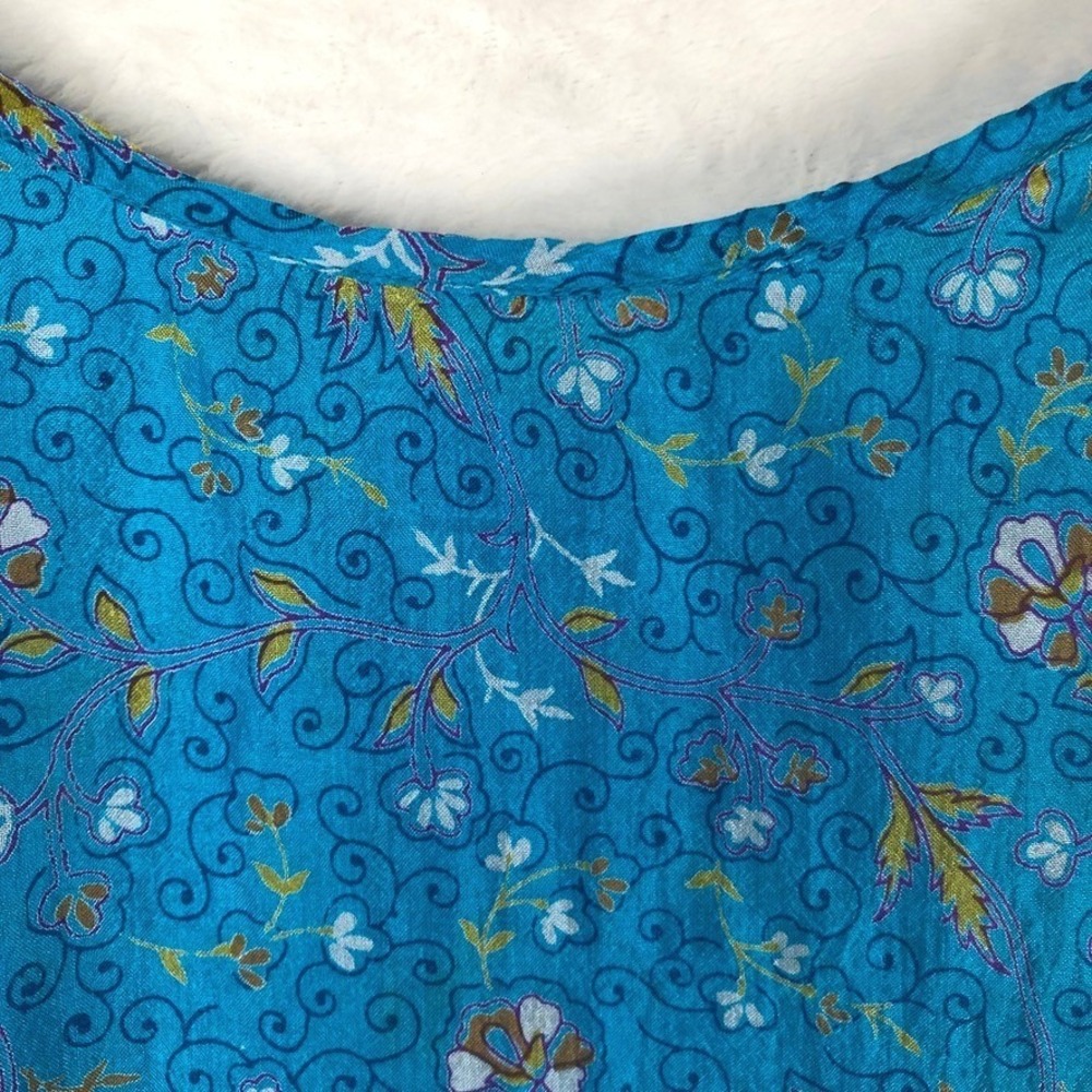 MATTA 100% Silk Maxi Slip Dress Sz S Blue Floral Side Slit Luxe Lightweight - Picture 10 of 12